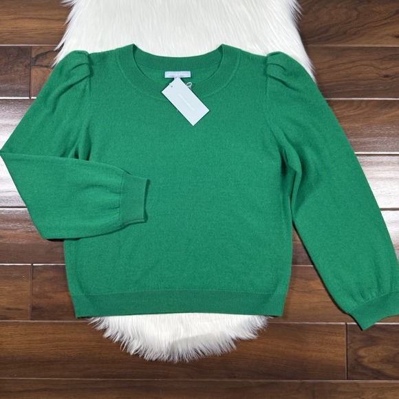 Antonio Melani Women's Size XL Green Lisa Puff Sleeve Cashmere Pullover Sweater